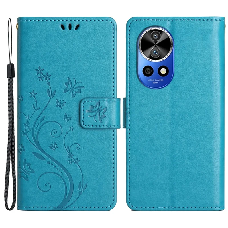 For Huawei nova 12 Pro 5G / nova 12 Ultra 5G Case PU Leather Wallet Butterfly Phone Cover - Blue