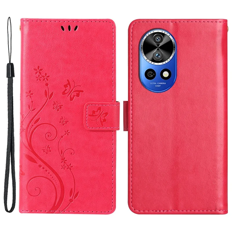 Para Huawei nova 12 Pro 5G / nova 12 Ultra 5G Capa de Carteira de Couro PU com Borboleta - Vermelho