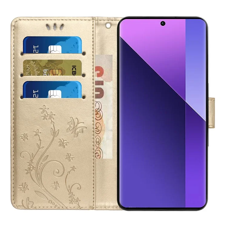 Для Xiaomi 14 Ultra Wallet Phone Case Butterfly Pattern PU Leather Flip Cover - Gold