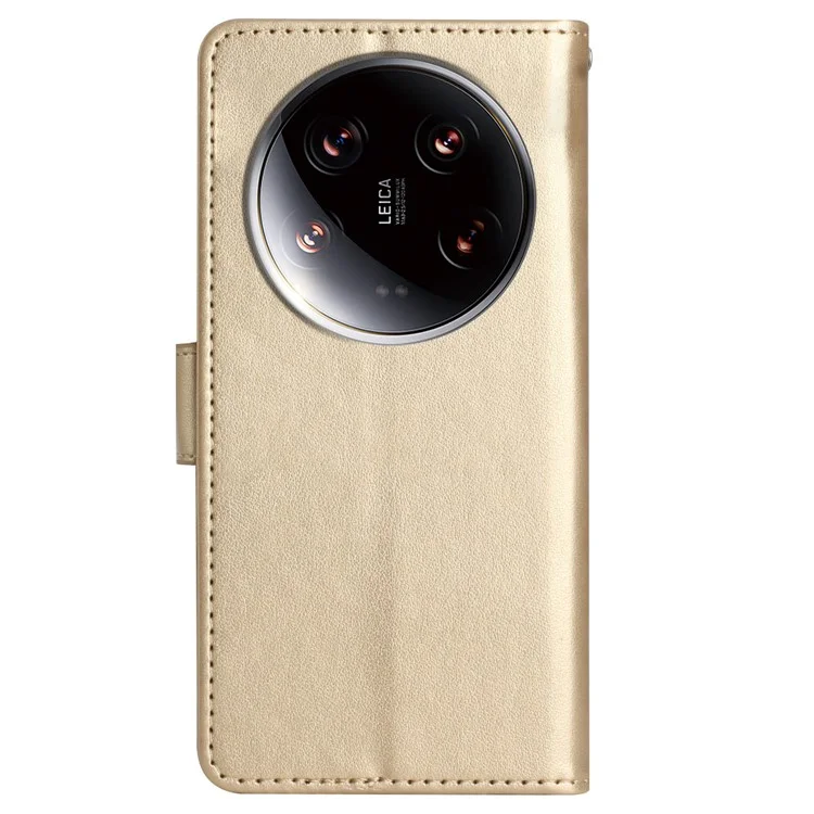 Для Xiaomi 14 Ultra Wallet Phone Case Butterfly Pattern PU Leather Flip Cover - Gold