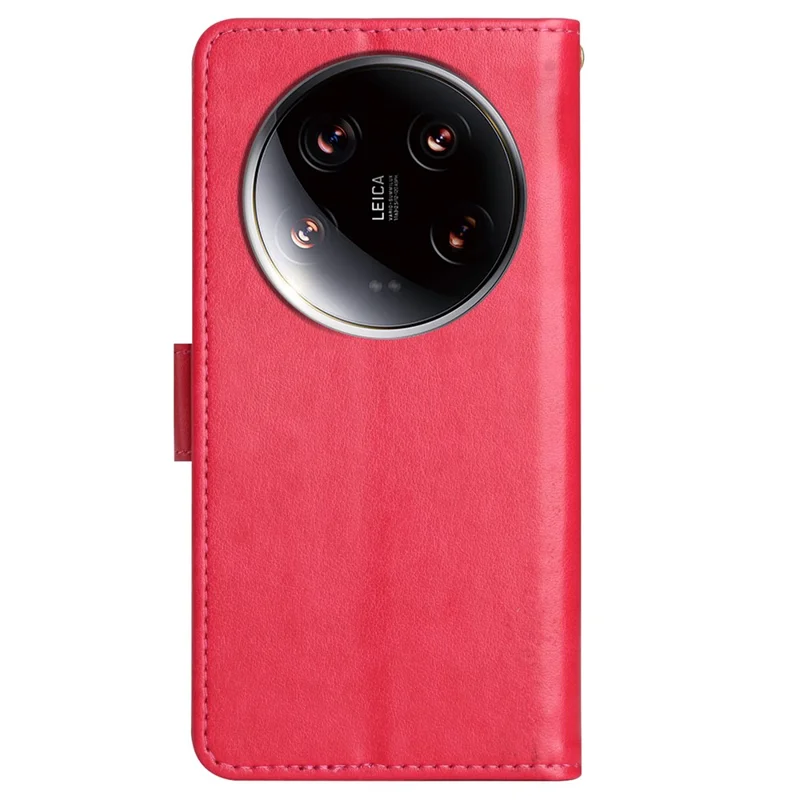 For Xiaomi 14 Ultra Wallet Phone Case Butterfly Pattern PU Leather Flip Cover - Red