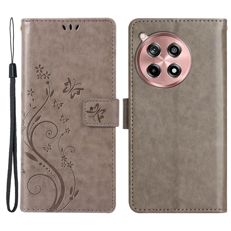 For OnePlus 12R 5G / Ace 3 5G Case Imprinted Butterfly Pattern Card Slots Phone Cover - Grey