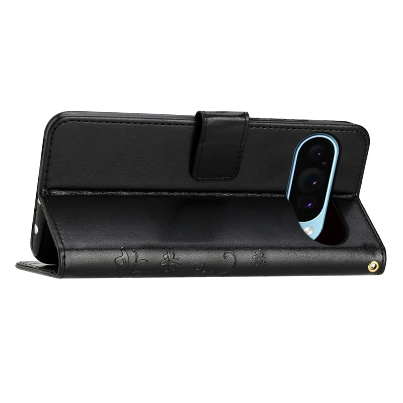 For Google Pixel 9 Pro XL Cell Phone Case Butterfly Imprinted Anti-Scratch Leather Wallet Cover - Black