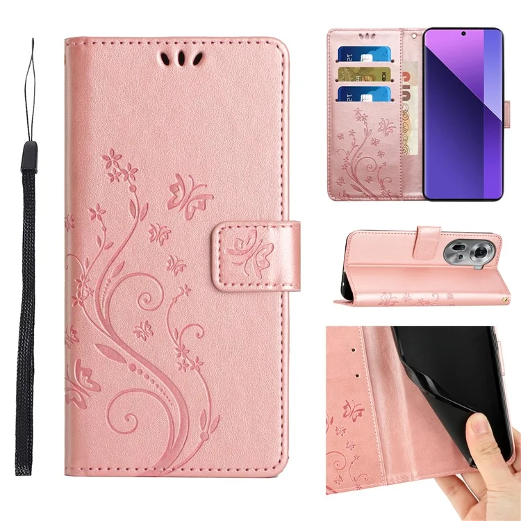 For Oppo Reno11 5G (Global) Wallet Case Butterfly Pattern PU Leather Phone Cover - Rose Gold