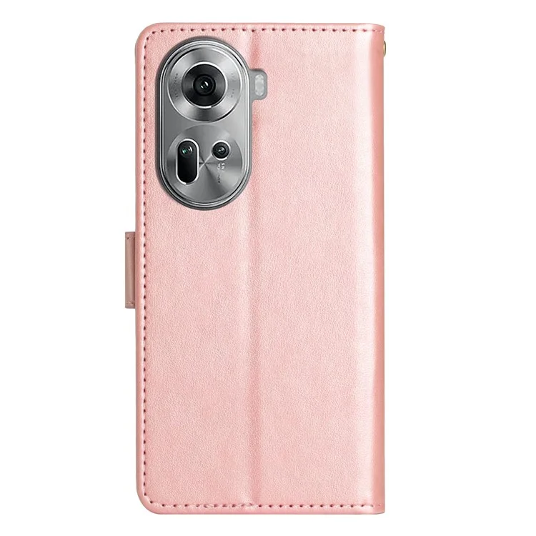 For Oppo Reno11 5G (Global) Wallet Case Butterfly Pattern PU Leather Phone Cover - Rose Gold