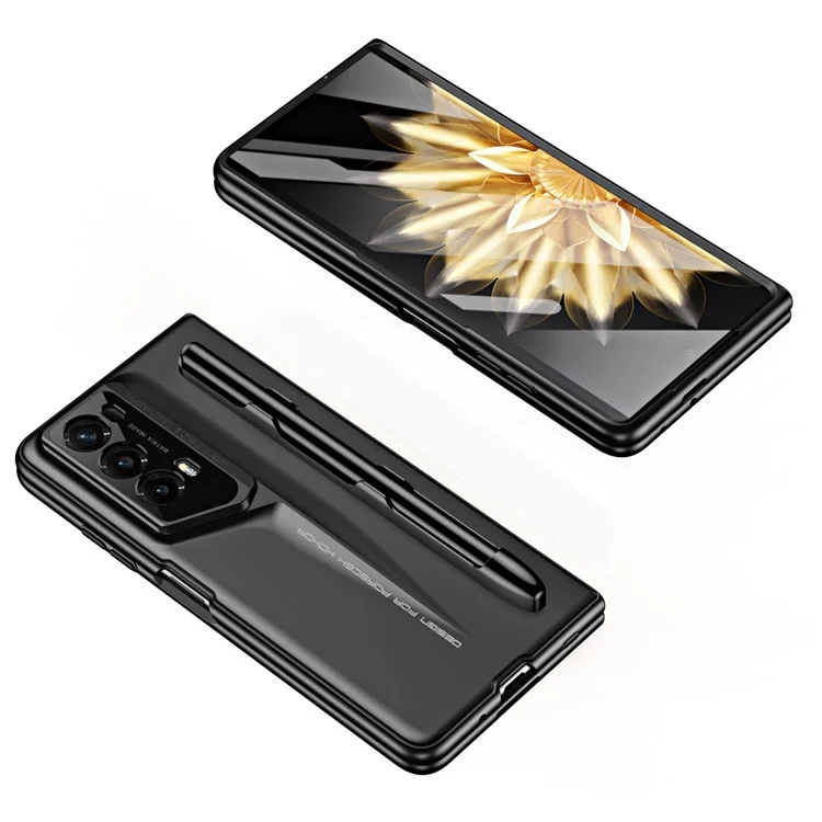 For Honor Magic Vs2 5G Case com Stylus 918 Series Hard PC Phone Shell Built-In Tempered Glass Film - Preto