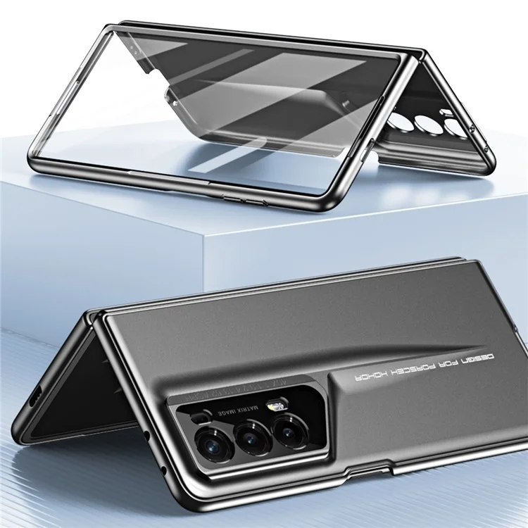 For Honor Magic Vs2 5G Case com Stylus 918 Series Hard PC Phone Shell Built-In Tempered Glass Film - Preto