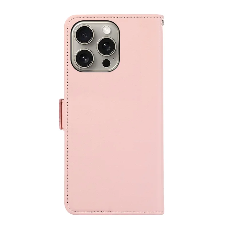 ABEEL For iPhone 15 Pro Max Shockproof Phone Shell Soft PU Leather Phone Stand Case FID Blocking Wallet - Pink