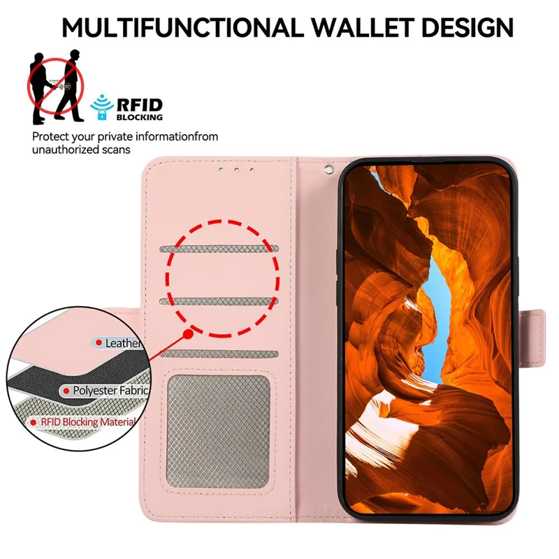 ABEEL For Samsung Galaxy A04 4G (164.4 x 76.3 x 9.1 mm) PU Leather Wallet Stand Case RFID Blocking Phone Shell - Pink