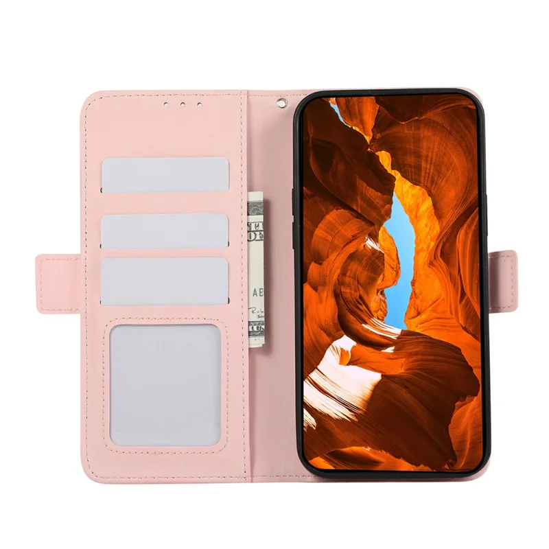 ABEEL For Samsung Galaxy A04 4G (164.4 x 76.3 x 9.1 mm) PU Leather Wallet Stand Case RFID Blocking Phone Shell - Pink