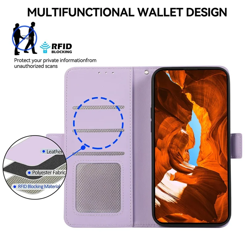 ABEEL For Samsung Galaxy A04 4G (164.4 x 76.3 x 9.1 mm) PU Leather Wallet Stand Case RFID Blocking Phone Shell - Purple