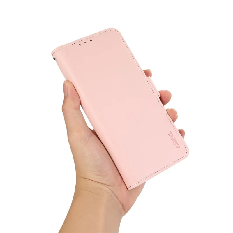 ABEEL For iPhone 12 / 12 Pro Case RFID Blocking Flip Folio Leather Cell Phone Cover - Pink