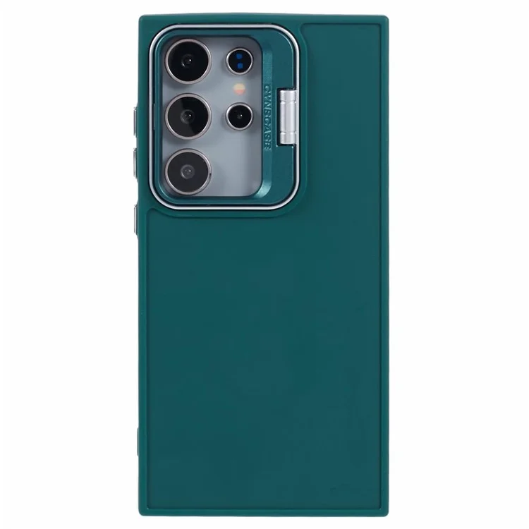 Série QH pour étui Samsung Galaxy S22 Ultra 5G en silicone au toucher soyeux avec support - Vert Armée