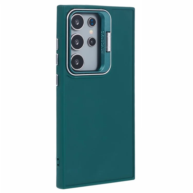 Série QH pour étui Samsung Galaxy S22 Ultra 5G en silicone au toucher soyeux avec support - Vert Armée