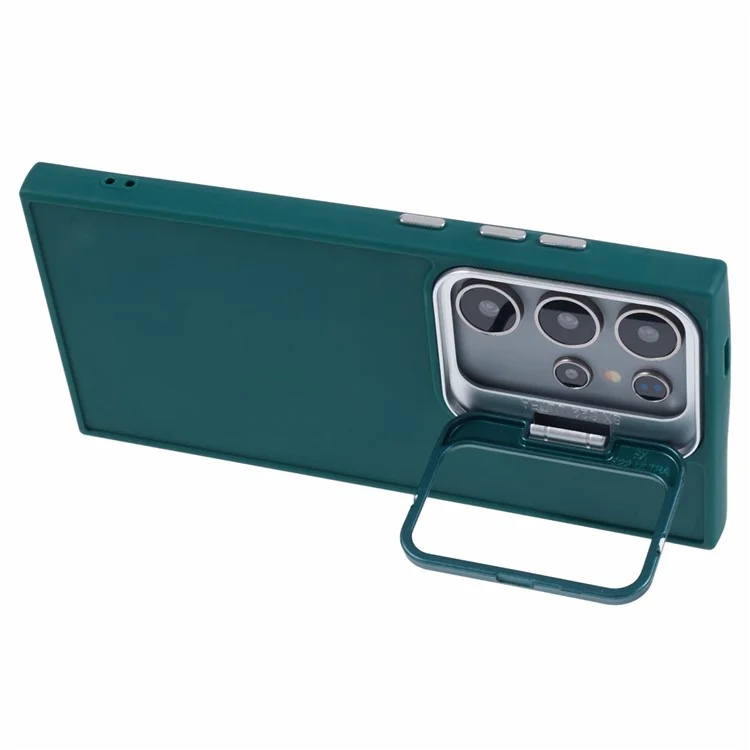 Série QH pour étui Samsung Galaxy S22 Ultra 5G en silicone au toucher soyeux avec support - Vert Armée