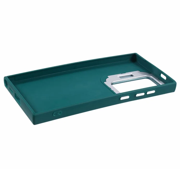 Série QH pour étui Samsung Galaxy S22 Ultra 5G en silicone au toucher soyeux avec support - Vert Armée