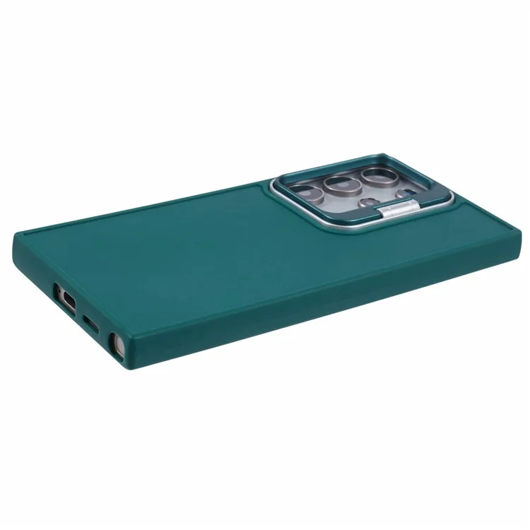 Série QH pour étui Samsung Galaxy S22 Ultra 5G en silicone au toucher soyeux avec support - Vert Armée