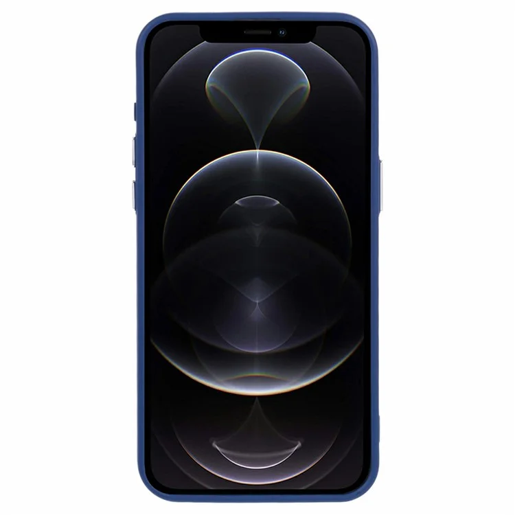 Чехол для iPhone 12 Pro Max QH Series с рамкой для объектива, подставкой и силиконовой задней крышкой - сапфировый