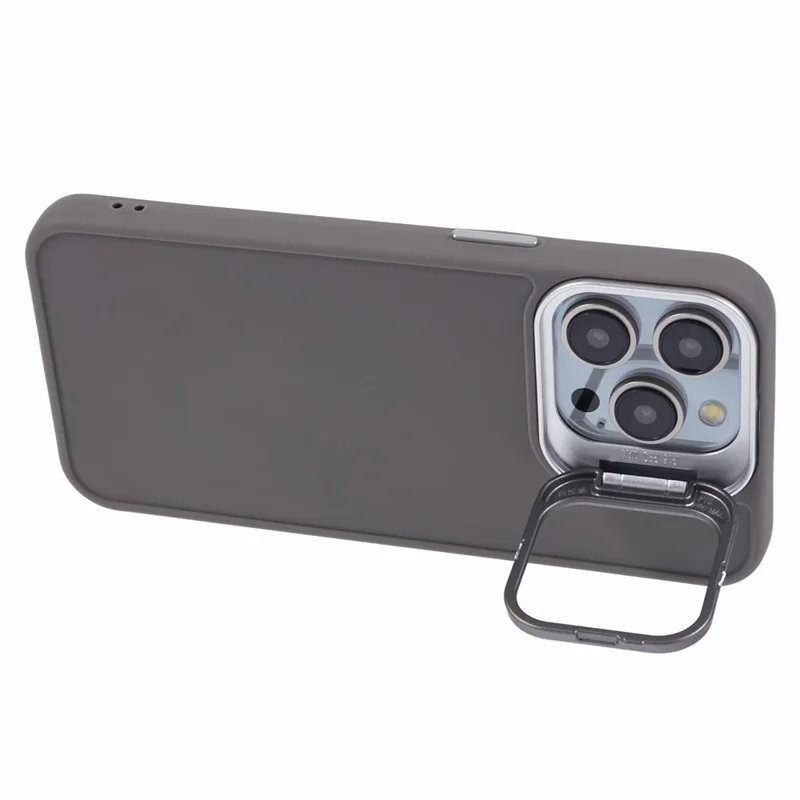 QH Series for iPhone 12 Pro Max Case Lens Frame Kickstand Silicone Phone Back Cover - Khaki