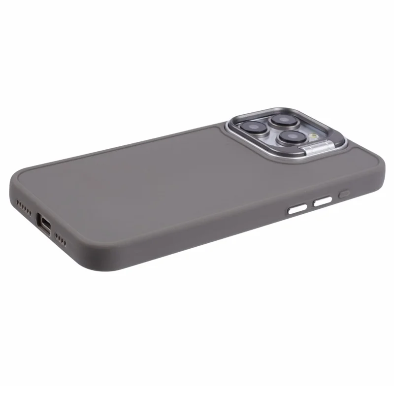 QH Series for iPhone 12 Pro Max Case Lens Frame Kickstand Silicone Phone Back Cover - Khaki