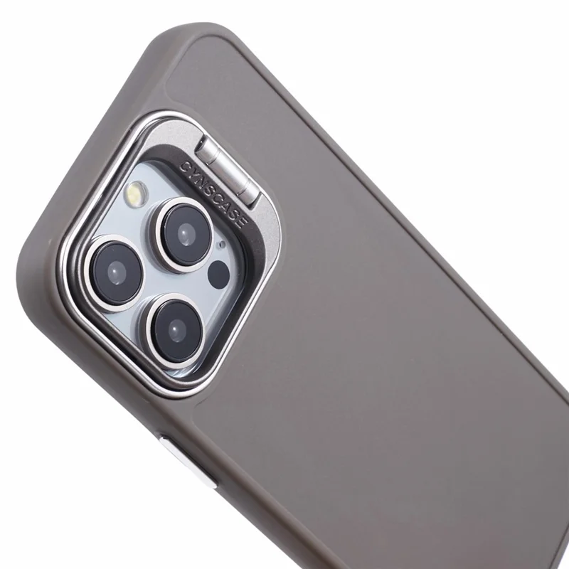 QH Series for iPhone 12 Pro Max Case Lens Frame Kickstand Silicone Phone Back Cover - Khaki