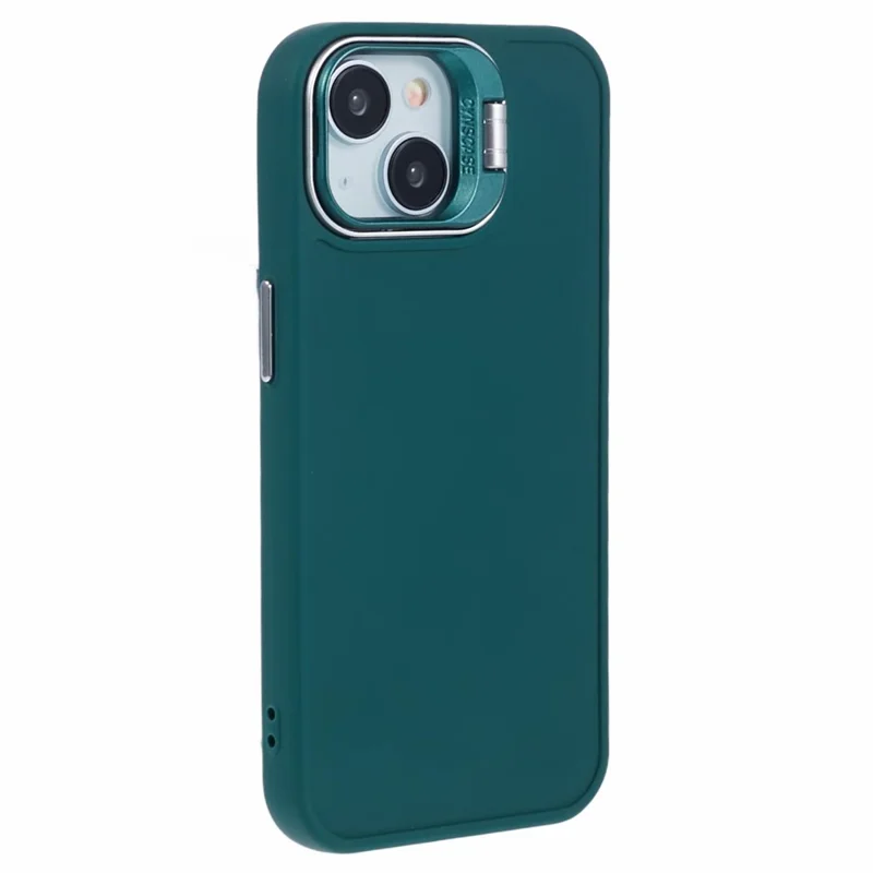 QH Series for iPhone 15 Silicone Case Lens Kickstand Anti-drop Phone Cover - Army Green