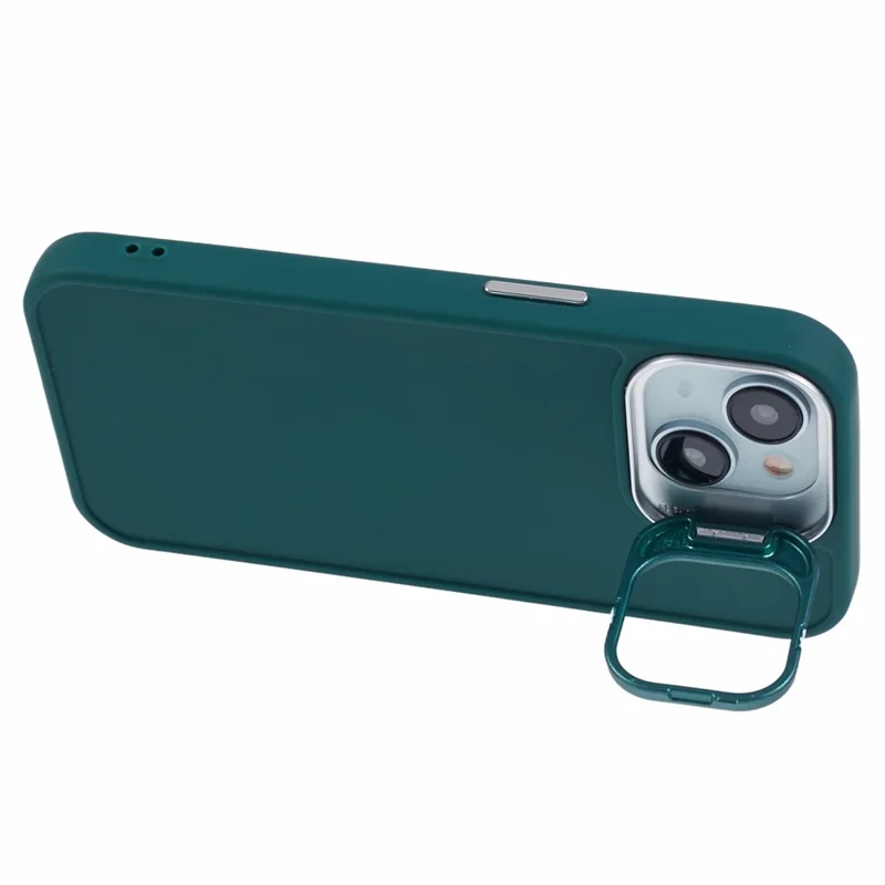 QH Series for iPhone 15 Silicone Case Lens Kickstand Anti-drop Phone Cover - Army Green