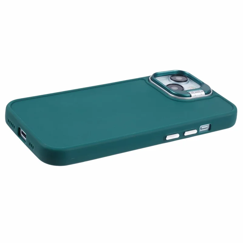 QH Series for iPhone 15 Silicone Case Lens Kickstand Anti-drop Phone Cover - Army Green