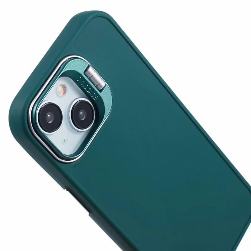 QH Series for iPhone 15 Silicone Case Lens Kickstand Anti-drop Phone Cover - Army Green