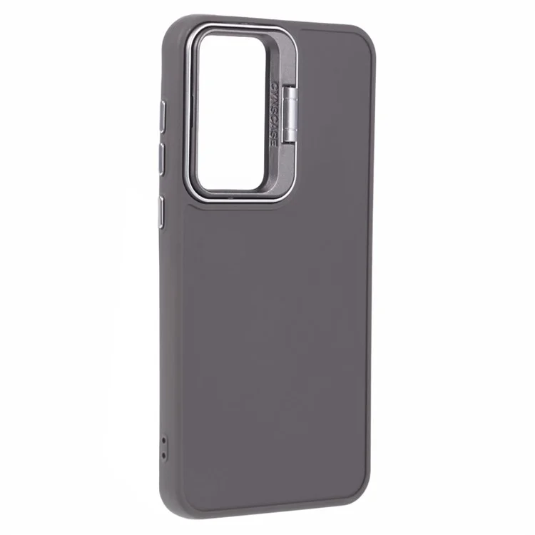 QH Series for Samsung Galaxy A34 5G Silicone Case Lens Frame Kickstand Back Cover -  Khaki