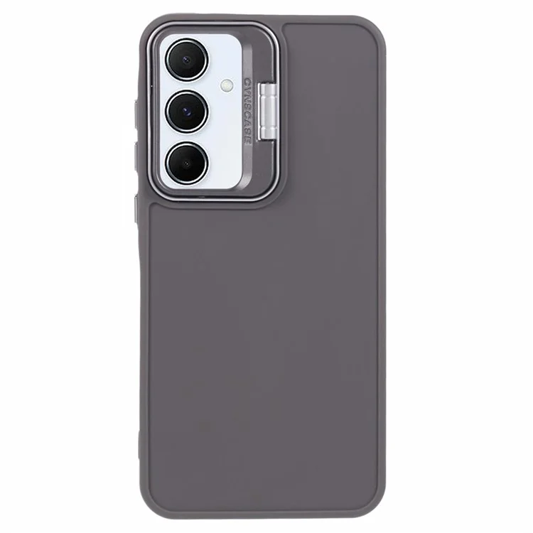 QH Series for Samsung Galaxy A54 5G Case Lens Frame Kickstand Silky Touch Silicone Phone Cover - Khaki