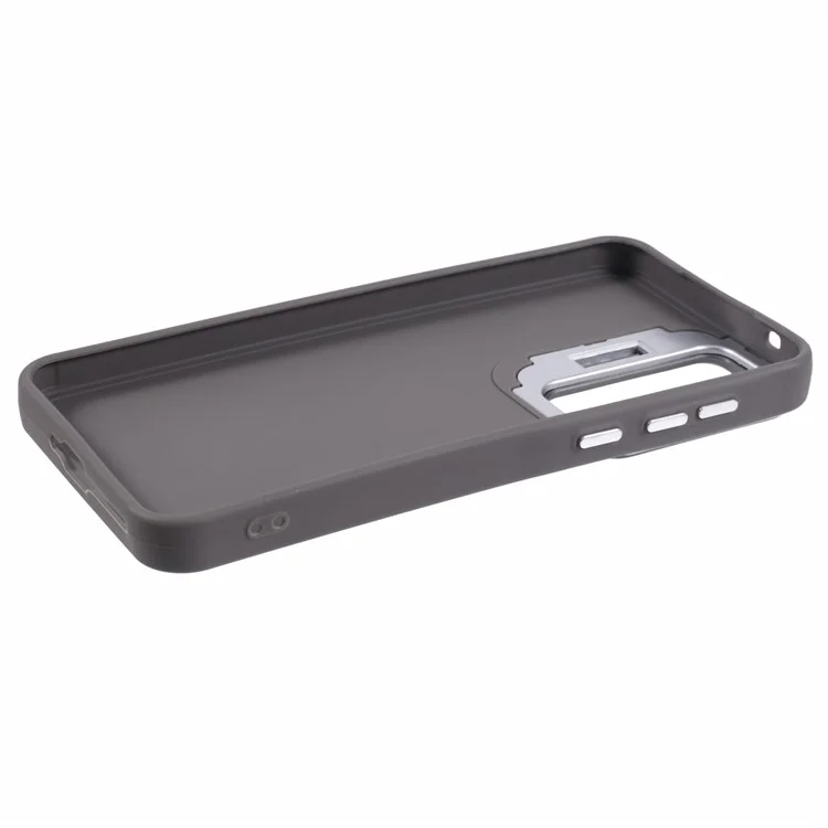 QH Series for Samsung Galaxy A54 5G Case Lens Frame Kickstand Silky Touch Silicone Phone Cover - Khaki