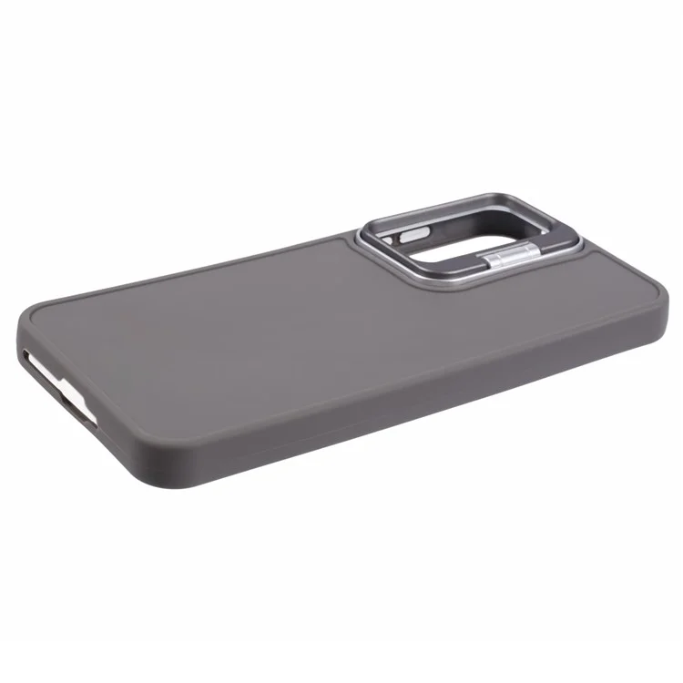 QH Series for Samsung Galaxy A54 5G Case Lens Frame Kickstand Silky Touch Silicone Phone Cover - Khaki