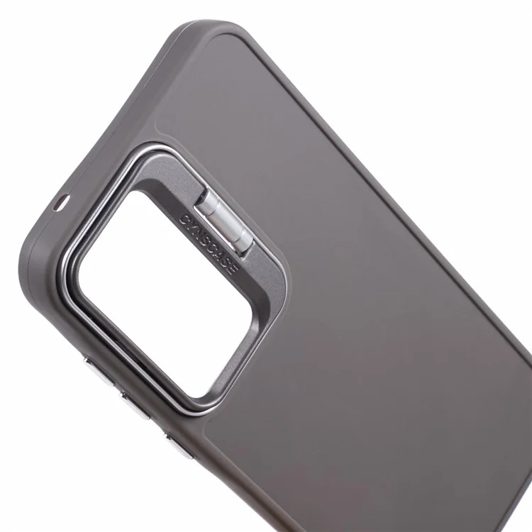 QH Series for Samsung Galaxy A54 5G Case Lens Frame Kickstand Silky Touch Silicone Phone Cover - Khaki