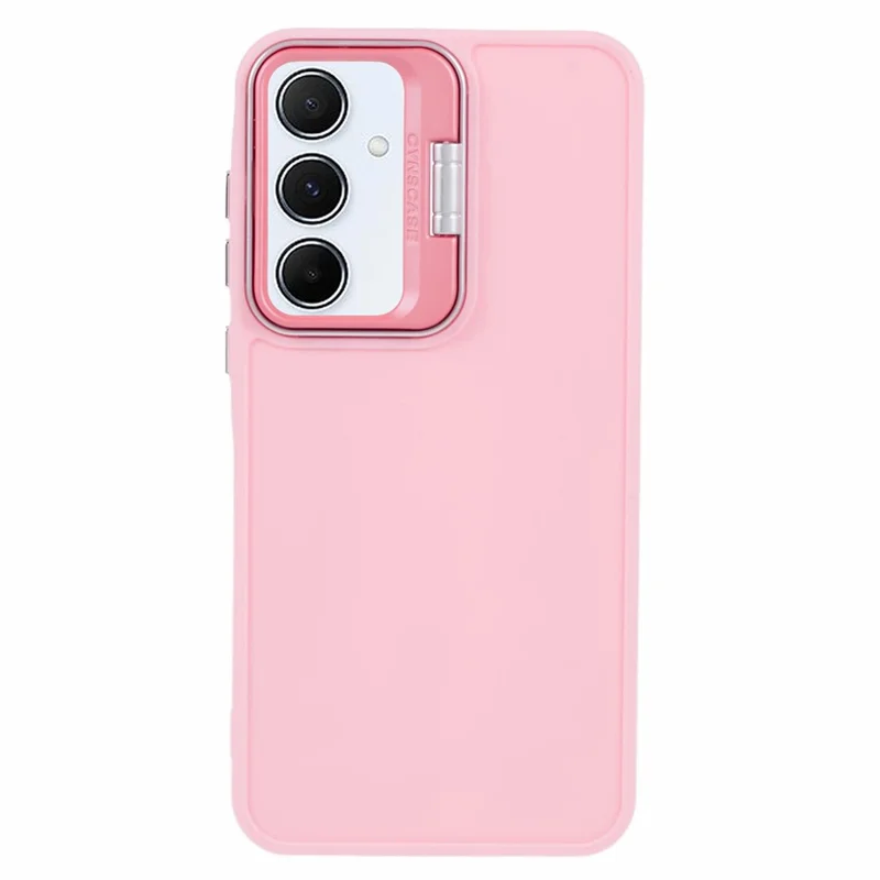 QH Series for Samsung Galaxy A54 5G Case Lens Frame Kickstand Silky Touch Silicone Phone Cover - Pink
