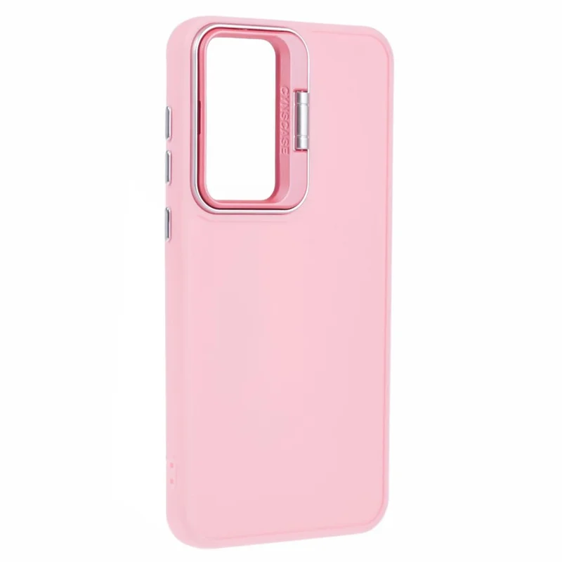 QH Series for Samsung Galaxy A54 5G Case Lens Frame Kickstand Silky Touch Silicone Phone Cover - Pink