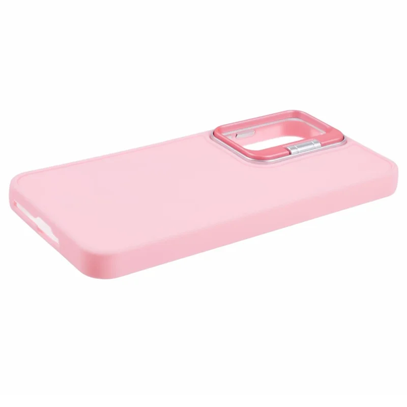 QH Series for Samsung Galaxy A54 5G Case Lens Frame Kickstand Silky Touch Silicone Phone Cover - Pink