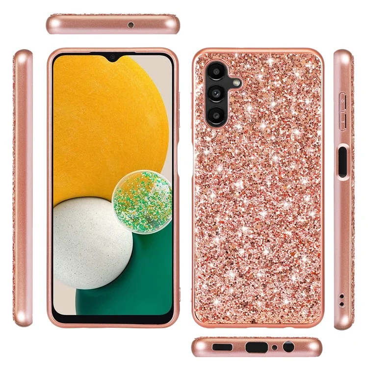 Pour Samsung Galaxy A25 5G (Global) (161,0 x 76,5 x 8,3 mm) Housse de téléphone Cadre TPU électrolytique Paillettes Étui de protection PC - Or Rose