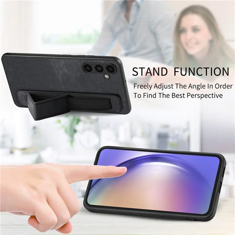 Funda D11 para Samsung Galaxy A35 5G de piel sintética+TPU, con correa y soporte - Negro