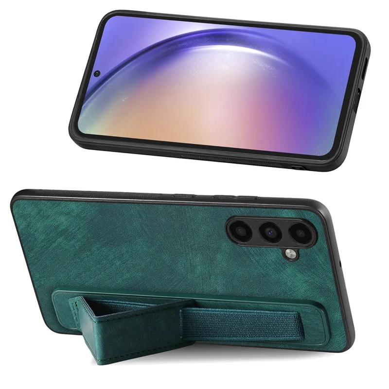 D11 For Samsung Galaxy A24 4G (162.1 x 77.6 x 8.3mm) PU Leather+TPU Case Wristband Phone Shell - Green