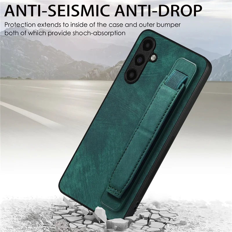 D11 For Samsung Galaxy A24 4G (162.1 x 77.6 x 8.3mm) PU Leather+TPU Case Wristband Phone Shell - Green