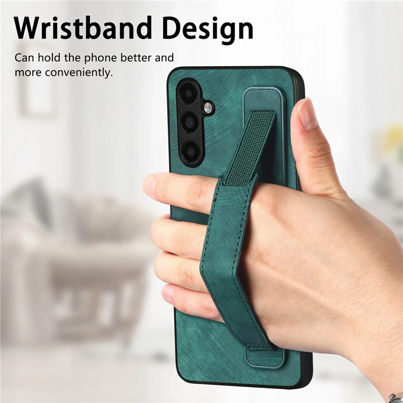 D11 For Samsung Galaxy A24 4G (162.1 x 77.6 x 8.3mm) PU Leather+TPU Case Wristband Phone Shell - Green
