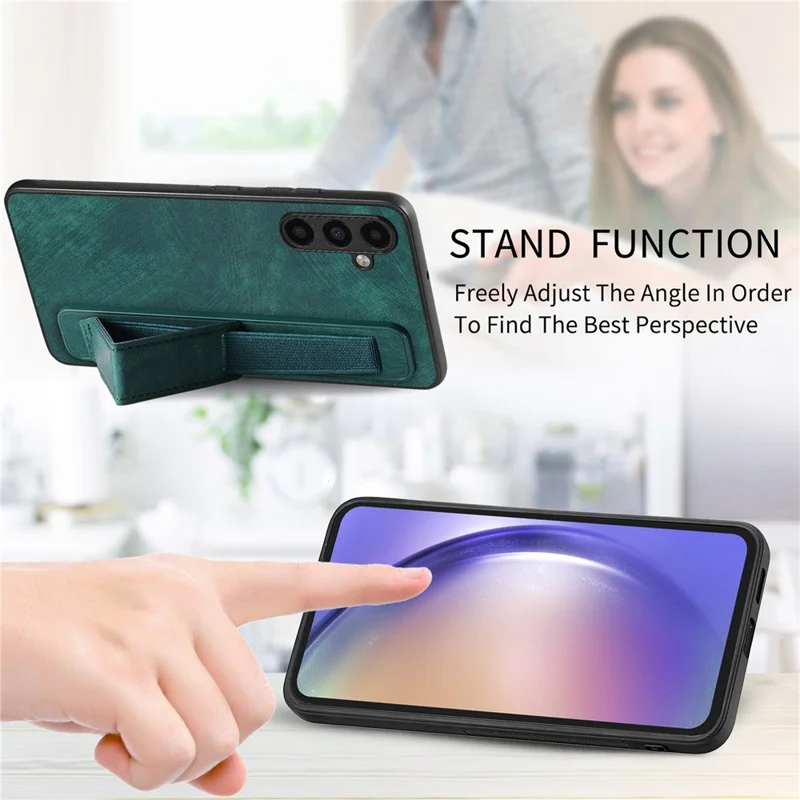 D11 For Samsung Galaxy A24 4G (162.1 x 77.6 x 8.3mm) PU Leather+TPU Case Wristband Phone Shell - Green