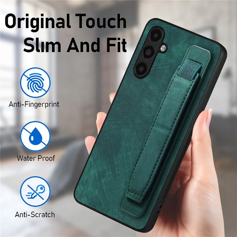 D11 For Samsung Galaxy A24 4G (162.1 x 77.6 x 8.3mm) PU Leather+TPU Case Wristband Phone Shell - Green