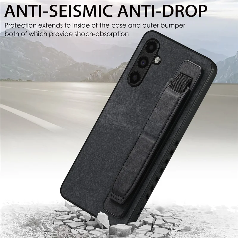 Capa D11 para Samsung Galaxy A15 4G / 5G Pulseira Suporte PU Couro+TPU Capa Traseira do Telefone - Preto