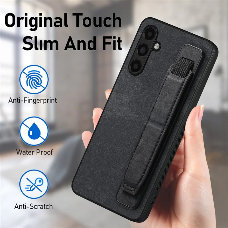 Capa D11 para Samsung Galaxy A15 4G / 5G Pulseira Suporte PU Couro+TPU Capa Traseira do Telefone - Preto
