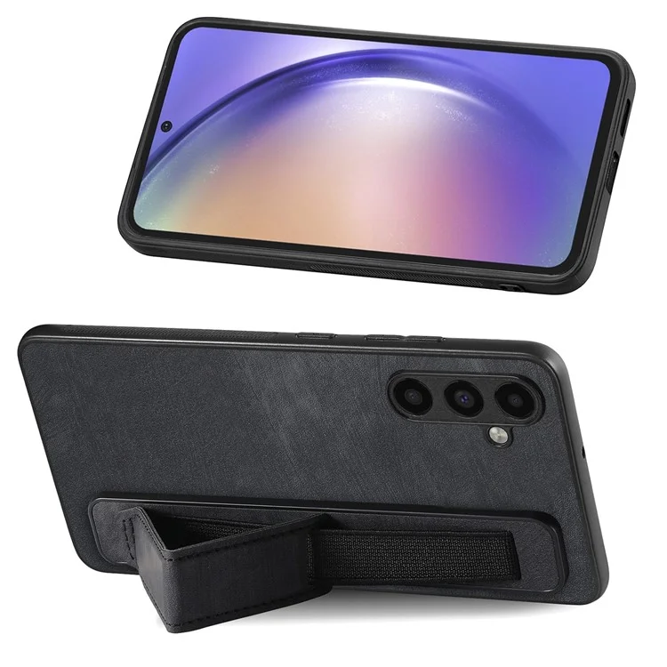 Funda para teléfono D11 para Samsung Galaxy A55 5G, de ajuste delgado, de piel sintética + TPU - negro