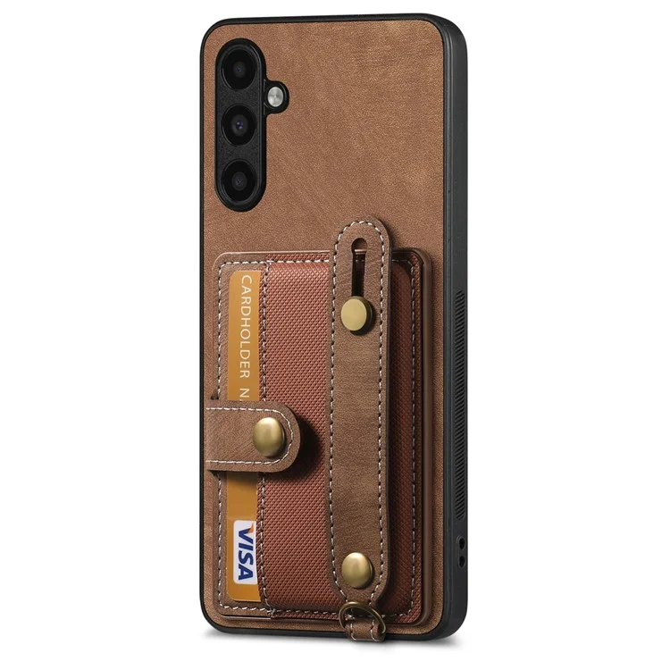 D9 Para Samsung Galaxy S23 FE Case de Porta-Cartões de Couro + TPU + PC Capa Traseira do Telefone - Marrom