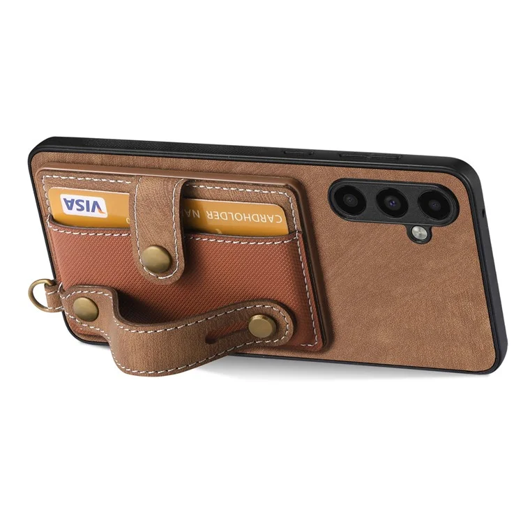 D9 Para Samsung Galaxy S23 FE Case de Porta-Cartões de Couro + TPU + PC Capa Traseira do Telefone - Marrom