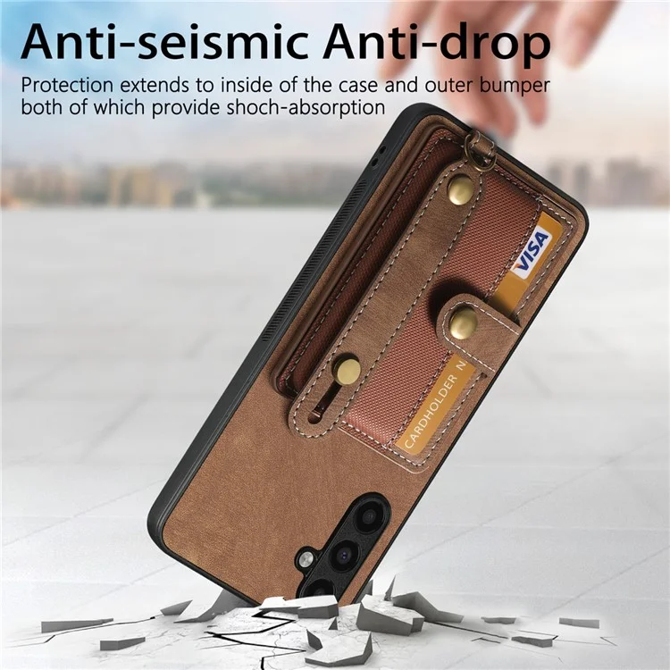D9 Para Samsung Galaxy S23 FE Case de Porta-Cartões de Couro + TPU + PC Capa Traseira do Telefone - Marrom